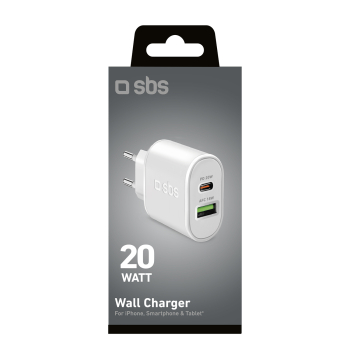 Ładowarka sieciowa Power Delivery USB-A USB-C 20W - biała