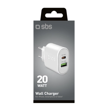 Ładowarka sieciowa Power Delivery USB-A USB-C 20W - biała