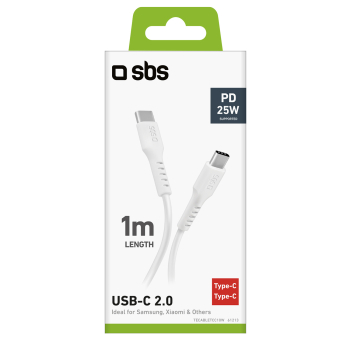 Kabel przewód USB-C PD 25W 1 m - biały