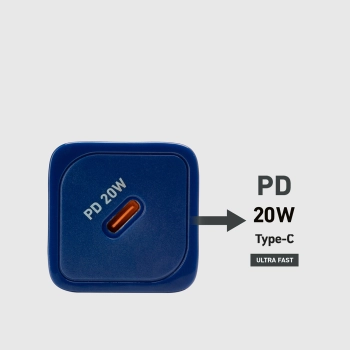Ładowarka sieciowa GaN z Power Delivery 20W - niebieska