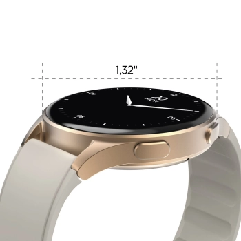 Smartwatch Hama 8900 GPS AMOLED 1.32'' z beżowym paskiem silikonowym - złoty