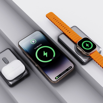 Powerbank K29 10000mAh MagSafe metalowa obudowa podstawka kable USB-C iPhone Lightning PD 20W - szary