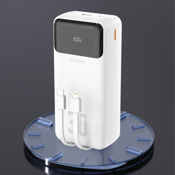 Powerbank 30000mAh z wbudowanymi kablami PD 22.5W - biały