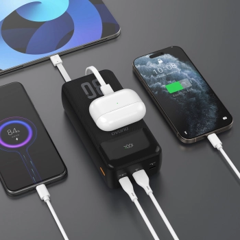 Powerbank 30000mAh z wbudowanymi kablami PD 22.5W - czarny