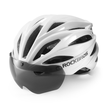 Kask rowerowy z szybką odpinanymi okularami z filtrem UV unisex - biały