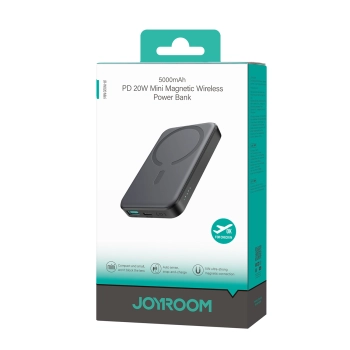 Powerbank indukcyjny 5000mAh USB-A USB-C 20W z kablem USB-C - czarny