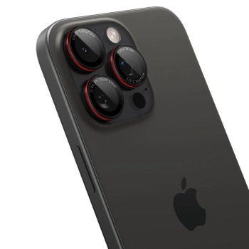 Szkło hartowane na aparat do iPhone 14 Pro/Pro Max/15 Pro/Pro Max/16 Pro/16 Pro Max - czarne z czerwoną obwódką