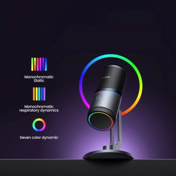 Mikrofon stojący na biurko USB-A RGB LED - srebrny