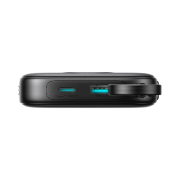 Powerbank 10000mAh z wbudowanym kablem 22.5 iPhone Lightning USB-C 0.25 cm - czarny