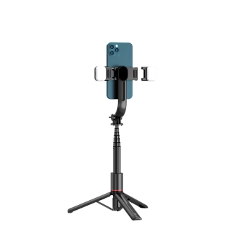 Selfie stick kijek do zdjęć Bluetooth z tripodem lampą LED do 105cm - czarny