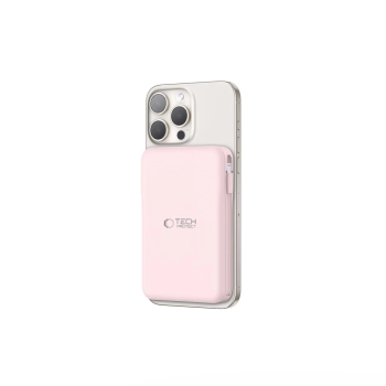 Powerbank 10000 mAh USB-A USB-C z kablami USB-C iPhone Lightning MagSafe - różowy