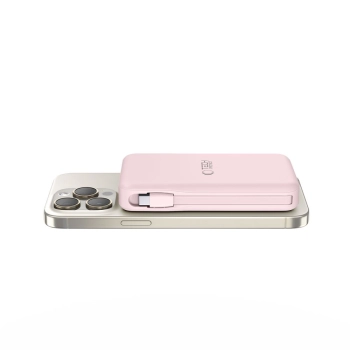 Powerbank 10000 mAh USB-A USB-C z kablami USB-C iPhone Lightning MagSafe - różowy