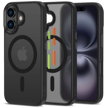 Etui case na iPhone 16 z nakładkami na przyciski MagMat Magsafe - czarny mat