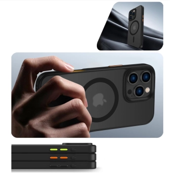 Etui case na iPhone 16 z nakładkami na przyciski MagMat Magsafe - czarny mat