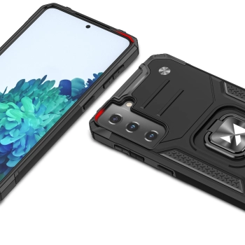 Pancerne hybrydowe etui z magnetycznym uchwytem do Samsung Galaxy S22+ Ring Armor - niebieski
