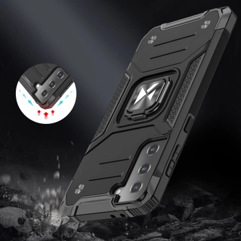 Pancerne hybrydowe etui z magnetycznym uchwytem do Samsung Galaxy S22+ Ring Armor - niebieski