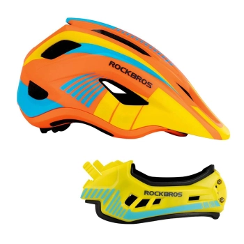 Kask rowerowy dziecięcy z odpinaną szczęką rozmiar S - żółto-pomarańczowy