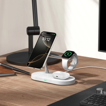 3w1Ładowarka indukcyjna na smartfon słuchawki smartwatch z MagSafe - biała