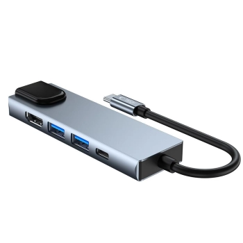 5w1 HUB rozdzielacz USB-C na USB-C USB-A HDMI RJ45 - szary