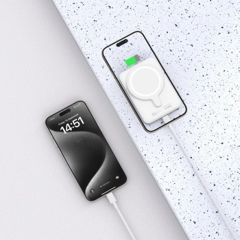 Powerbank 5000mAh z MagSafe USB-C 15W z kablem USB-C - biały
