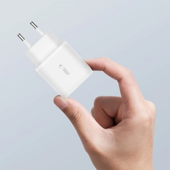Ładowarka sieciowa USB-C PD 20W / USB-A QC 3.0 z kablem USB-C / iPhone Lightning - biała