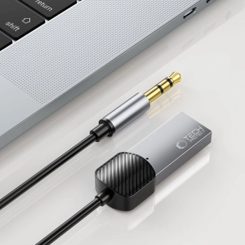Adapter przejściówka audio AUX mini jack 3.5mm (męski) - Bluetooth - szary