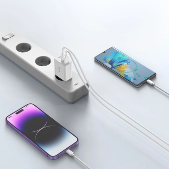 Ładowarka sieciowa 2x USB-C PD / USB-A QC 30W - biała