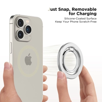 Uchwyt ring magnetyczny na palec z MagSafe do smartfona - srebrny