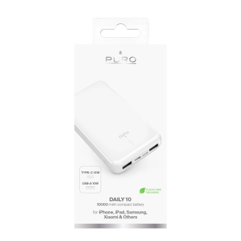 Powerbank 10000mAh USB-A USB-C 12W - biały