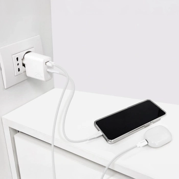 Ładowarka sieciowa USB-A USB-C PD 25W - biała