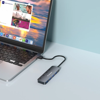 Hub rozdzielacz 4x USB-A z włącznikami aluminiowy - szary