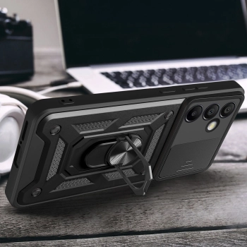 Pancerne etui na Samsung Galaxy A56 z podstawką osłoną aparatu Hybrid Armor Camshield - czarne