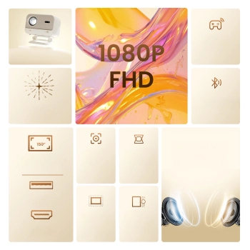 Projektor multimedialny FullHD 1080p LCD z głośnikami JBL WiFi L2 Plus - beżowy
