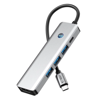 5w1 HUB Adapter USB-C PD USB-A HDMI 4K 60Hz 100W - szary