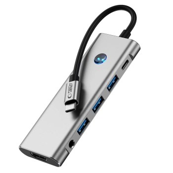 9w1 HUB Adapter USB-C USB-A HDMI SD TF PD 100W mini jack 3.5 4K 60Hz - szary
