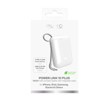 Powerbank 10000mAh USB-A USB-C z wbudowanym kablem - biały