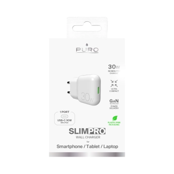 Ładowarka sieciowa USB-C GaN 30W - biała