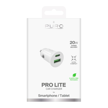 Ładowarka samochodowa USB-A USB-C Power Delivery 20W - biała