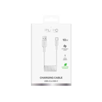 Kabel przewód spiralny USB-A - USB-C 10W 1m - biały