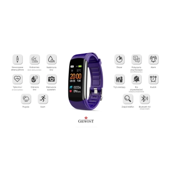 Smartband Giewont Czarny GW200-3 + Pasek Fioletowy