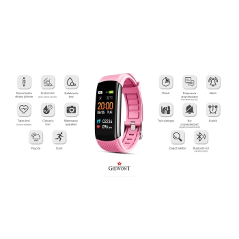 Smartband Giewont Czarny GW200-4 + Pasek Różowy