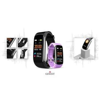 Smartband Giewont Czarny GW200-8 + Pasek Jasnofioletowy