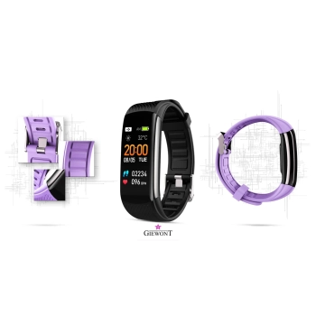 Smartband Giewont Czarny GW200-8 + Pasek Jasnofioletowy