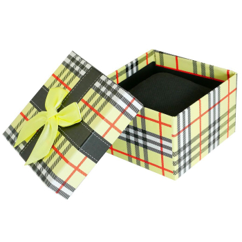 Pudełko na zegarek - kokardka - kratka szkocka - żółte