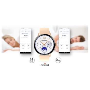 Smartwatch Damski Giewont GW330-1 Różowe Złoto-Róż Pudrowy Pasek Silikonowy + Bransoleta Różowe Złoto