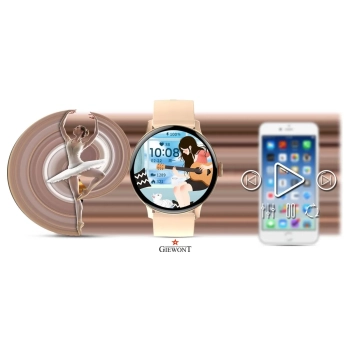 Smartwatch Damski Giewont GW330-1 Różowe Złoto-Róż Pudrowy Pasek Silikonowy + Bransoleta Różowe Złoto