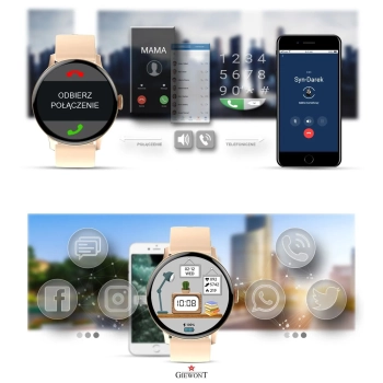 Smartwatch Damski Giewont GW330-1 Różowe Złoto-Róż Pudrowy Pasek Silikonowy + Bransoleta Różowe Złoto