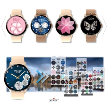 Smartwatch Damski Giewont GW330-1 Różowe Złoto-Róż Pudrowy Pasek Silikonowy + Bransoleta Różowe Złoto
