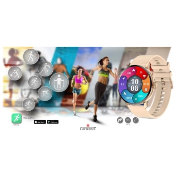 Smartwatch Damski Giewont GW330-1 Różowe Złoto-Róż Pudrowy Pasek Silikonowy + Bransoleta Różowe Złoto