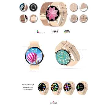 Smartwatch Damski Giewont GW330-1 Różowe Złoto-Róż Pudrowy Pasek Silikonowy + Bransoleta Różowe Złoto